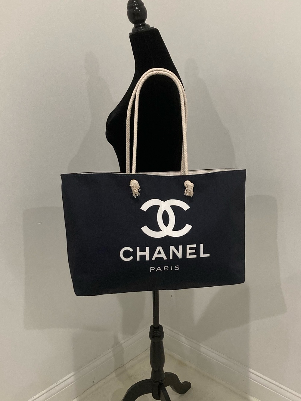 CC Black Canvas Large Beach Tote Bag - Picture 4 of 12